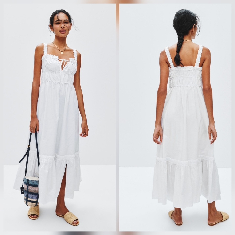 Rosetta Getty Smocked Tie Front Dress Square neck Sleeveless Pull-on Size XL